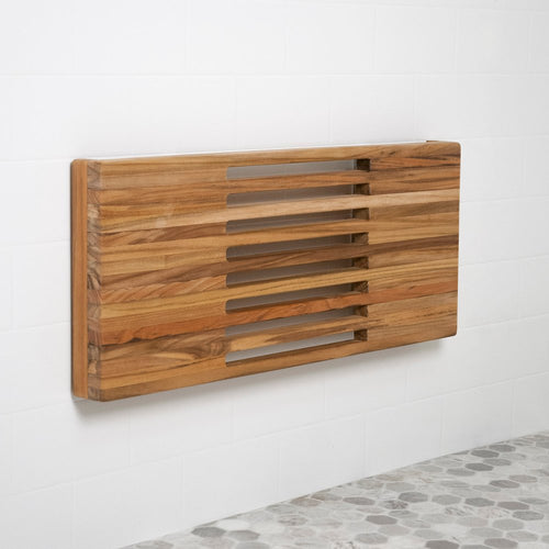 30" Brown Wall Mount Teak Rectangular Shower Bench - 2.00" H x 30.00" W x 13.00" D