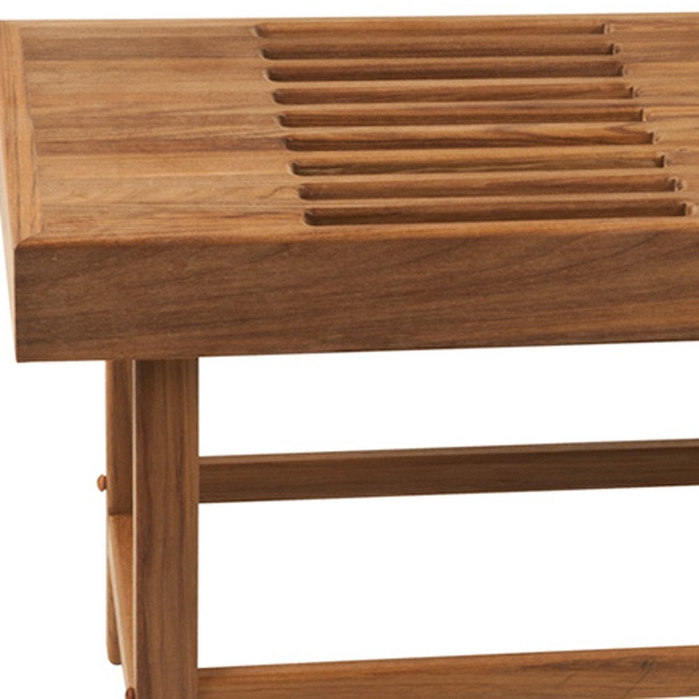 18" X 38" Brown Teak Rectangular Shower Bench. Shower bench in brown teak.