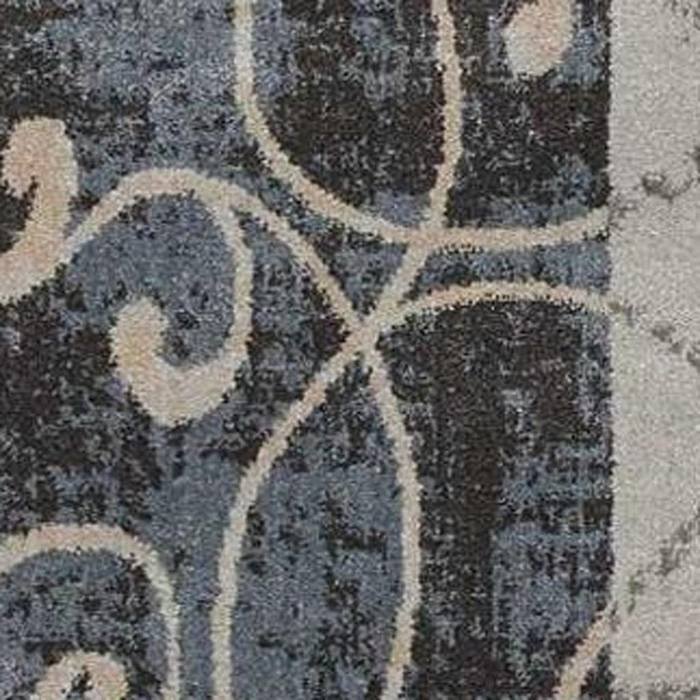 9' X 13' Tan Black and Ivory Floral Vines Non Skid Area Rug