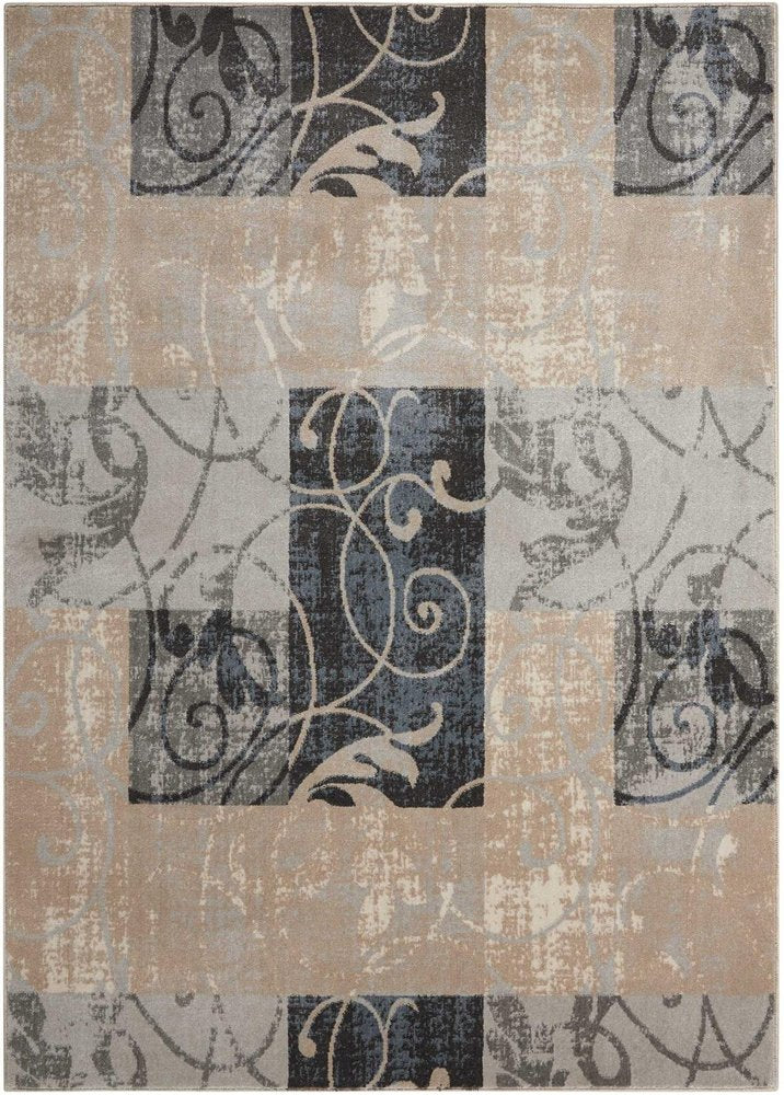 9' X 13' Tan Black and Ivory Floral Vines Non Skid Area Rug close-up detail