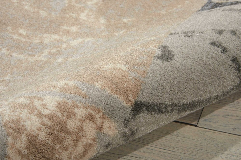 9' X 13' Tan Black and Ivory Floral Vines Non Skid Area Rug close-up detail