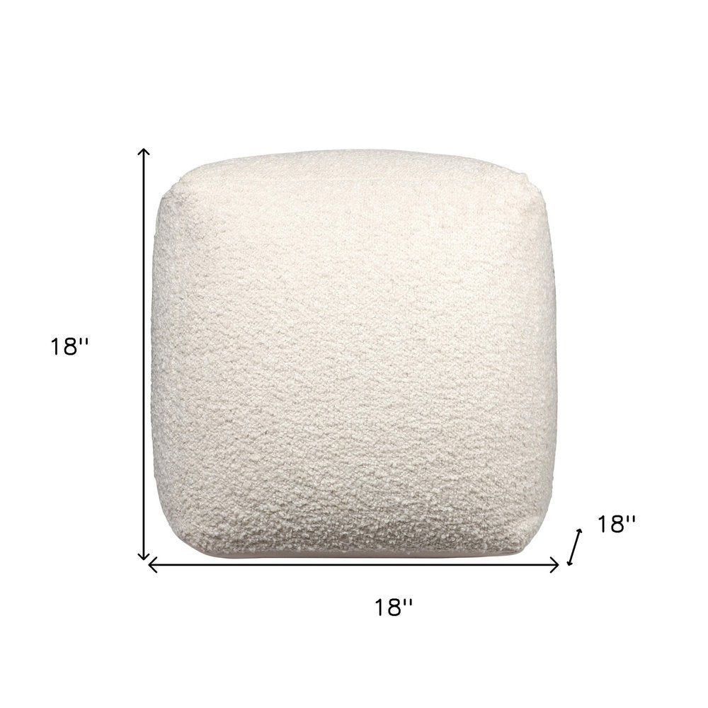 18" Beige Polyester Cube Outdoor Pouf Ottoman. Outdoor ottoman isolated on a plain white background, in a beige fabric finish.
