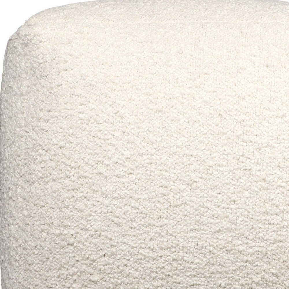 Close-up of 18" Beige Polyester Cube Outdoor Pouf Ottoman showing beige fabric detail.