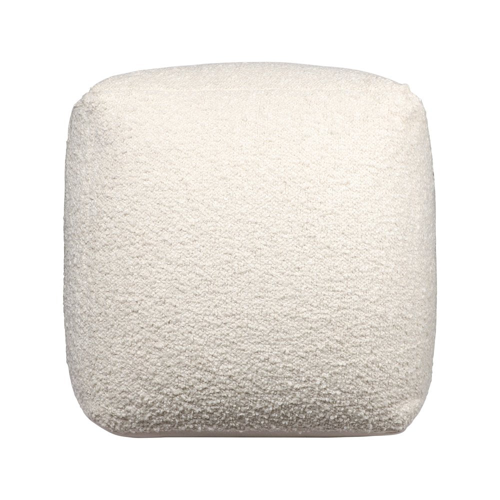 18" Beige Polyester Cube Outdoor Pouf Ottoman. Outdoor ottoman isolated on a plain white background, in a beige fabric finish.