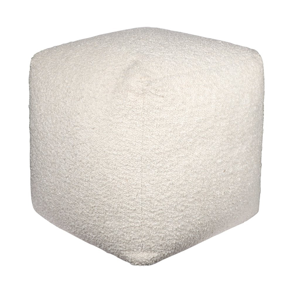 18" Beige Polyester Cube Outdoor Pouf Ottoman. Outdoor ottoman isolated on a plain white background, in a beige fabric finish.