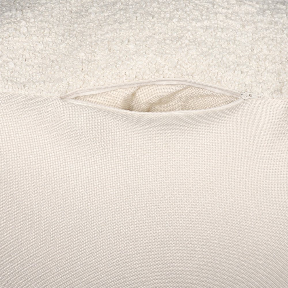 18" Beige Polyester Cube Outdoor Pouf Ottoman. Outdoor ottoman isolated on a plain white background, finished in beige fabric.