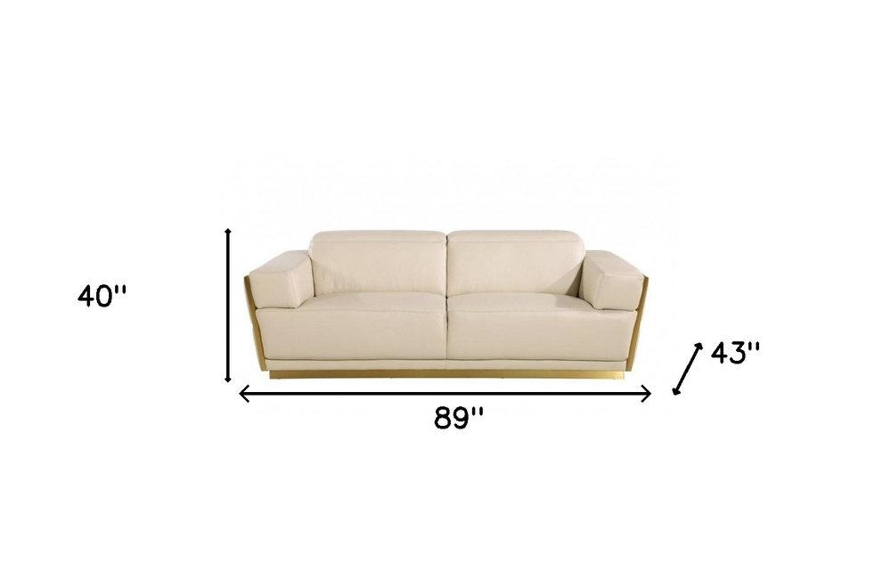 89" White And Silver Leather Sofa on a white background