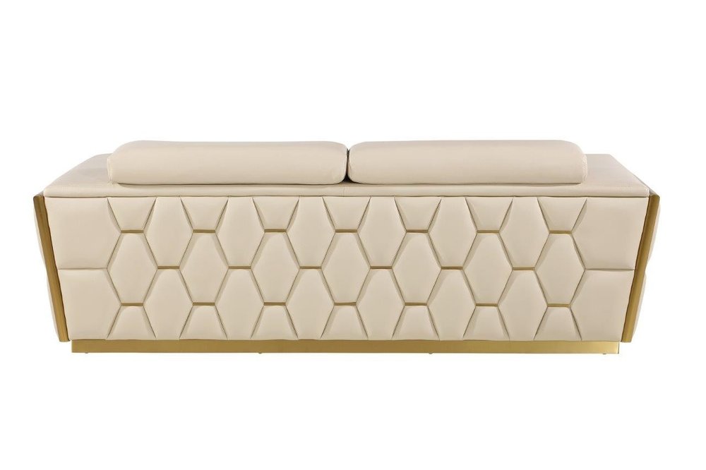 89" White And Silver Leather Sofa