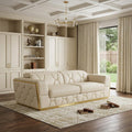 89" White And Silver Leather Sofa in a home interior