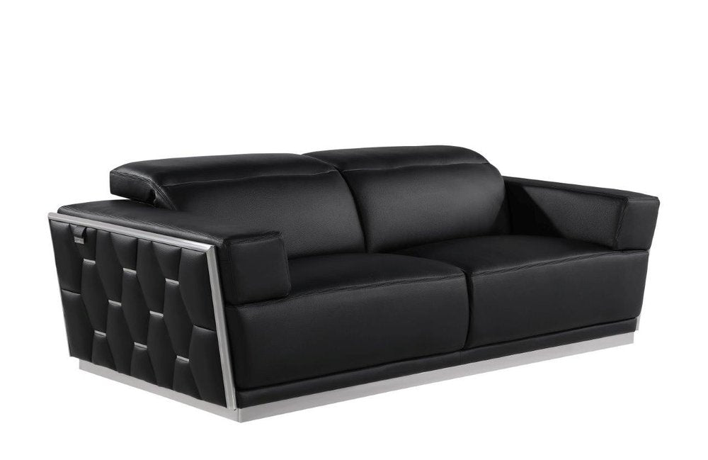 89" White And Silver Leather Sofa on a white background