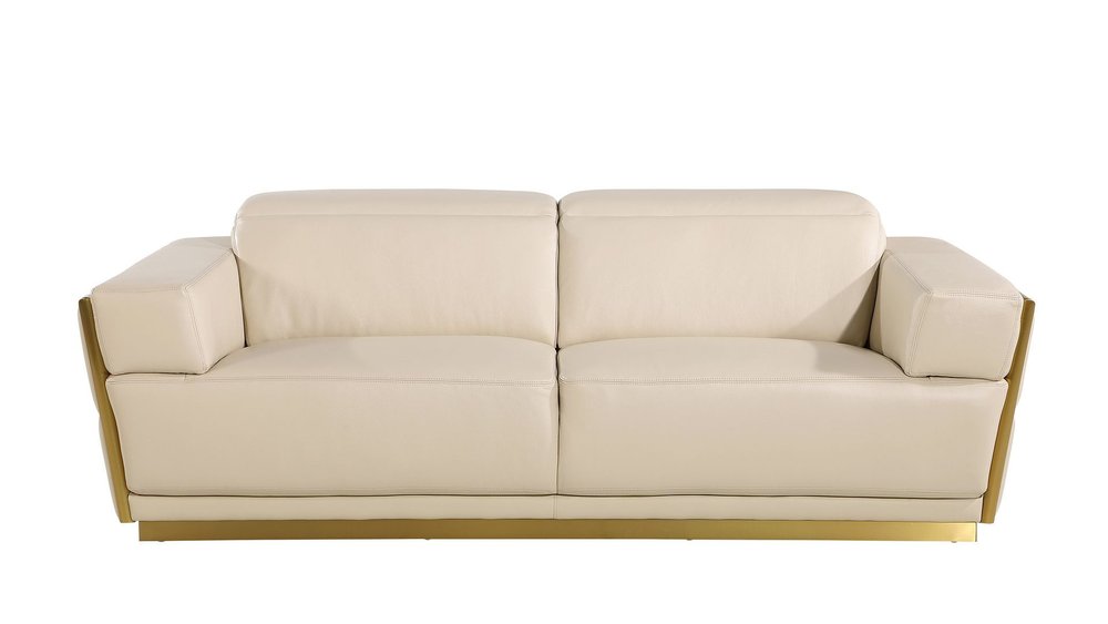Two Piece Beige Italian Leather Five Person Seating Set