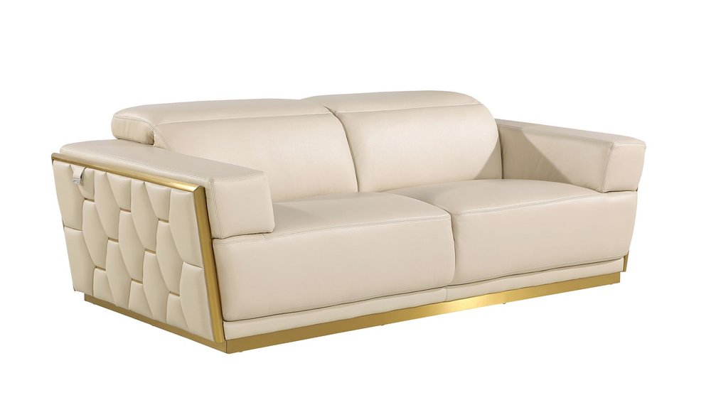 Two Piece Beige Italian Leather Five Person Seating Set