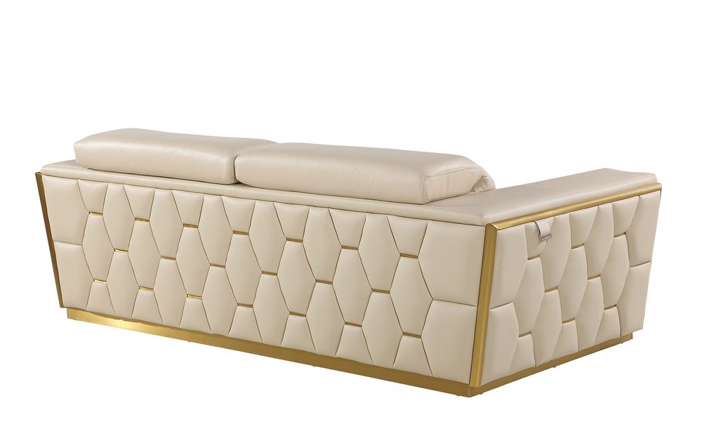 Two Piece Beige Italian Leather Five Person Seating Set