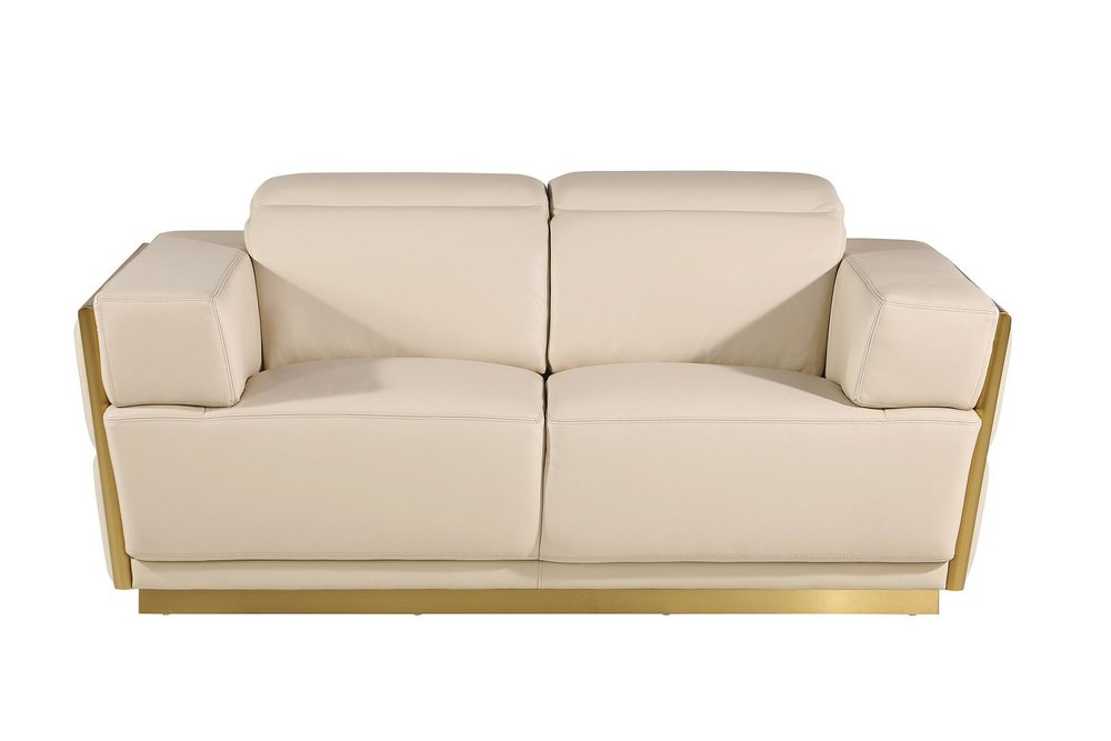 Two Piece Beige Italian Leather Five Person Seating Set