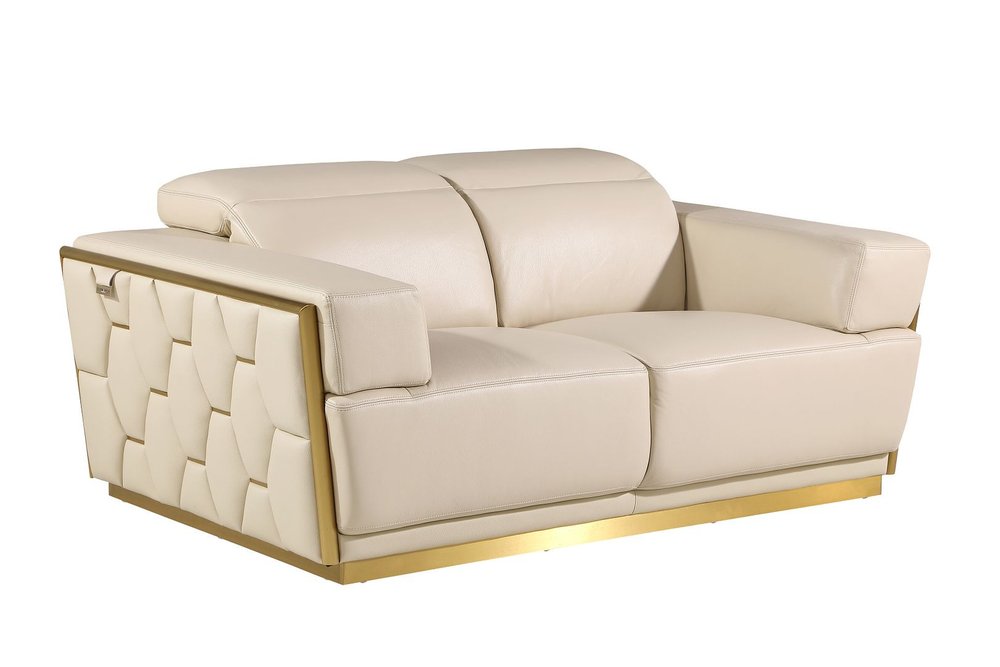 Two Piece Beige Italian Leather Five Person Seating Set