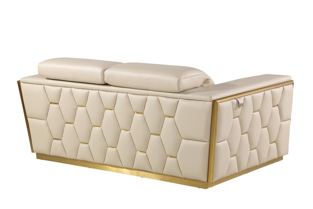 Two Piece Beige Italian Leather Five Person Seating Set
