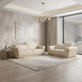Two Piece Beige Italian Leather Five Person Seating Set