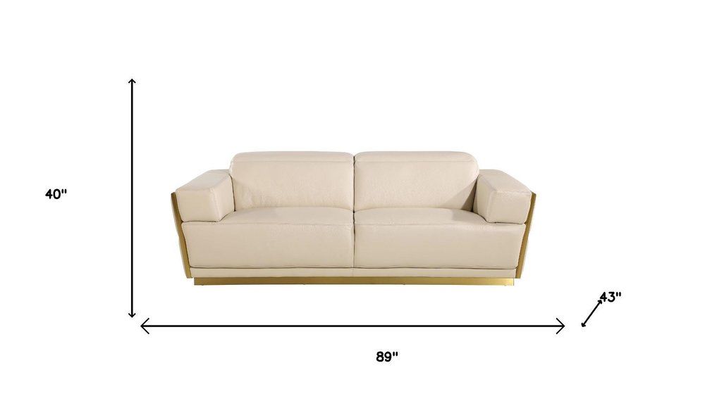 Two Piece Beige Italian Leather Five Person Seating Set