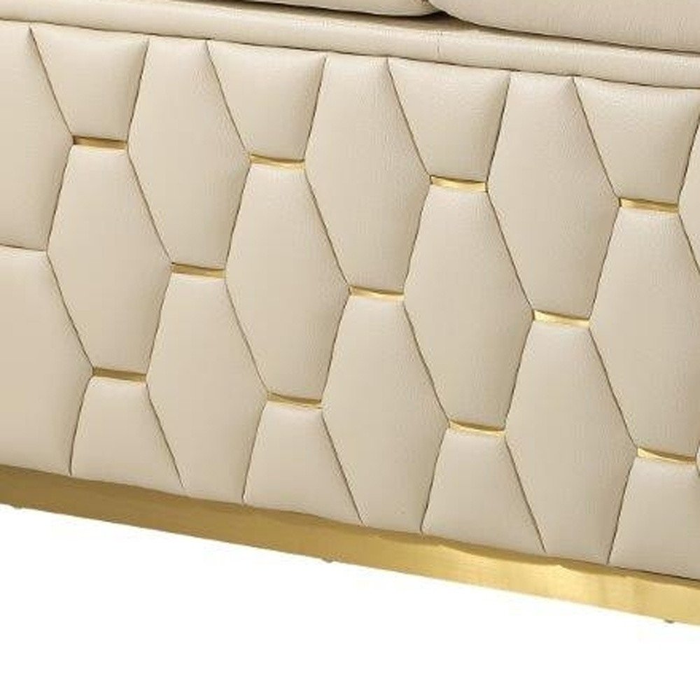 Two Piece Beige Italian Leather Five Person Seating Set