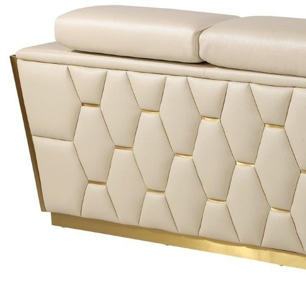 Two Piece Beige Italian Leather Five Person Seating Set