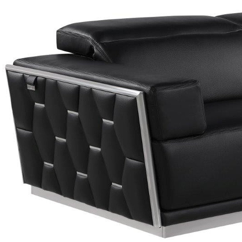 Two Piece Black Italian Leather Five Person Seating Set