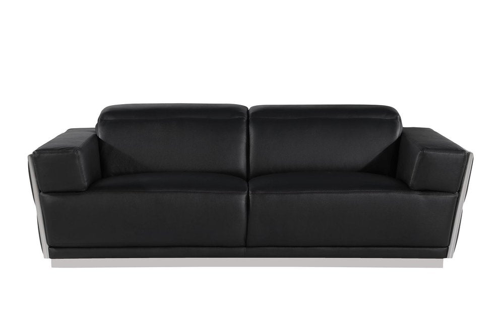 Two Piece Black Italian Leather Five Person Seating Set