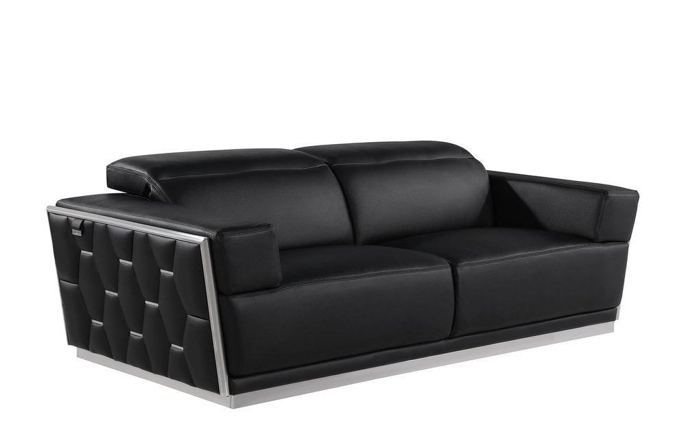 Two Piece Black Italian Leather Five Person Seating Set