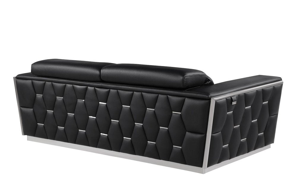 Two Piece Black Italian Leather Five Person Seating Set
