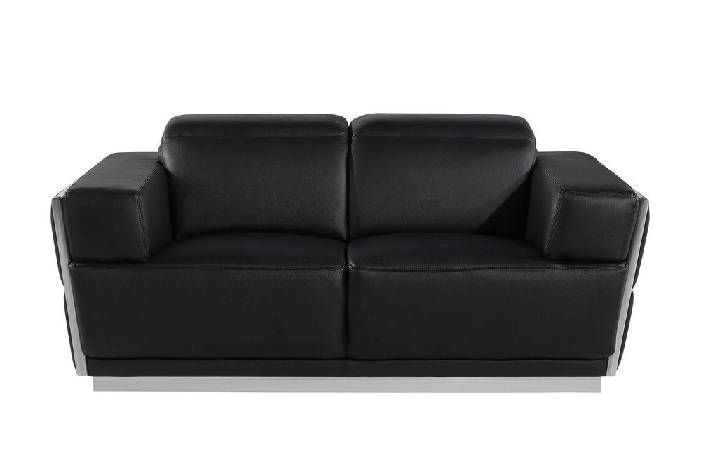 Two Piece Black Italian Leather Five Person Seating Set