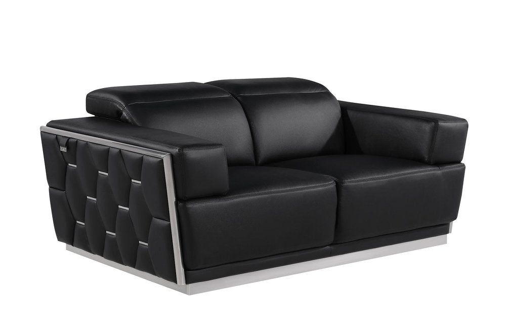 Two Piece Black Italian Leather Five Person Seating Set