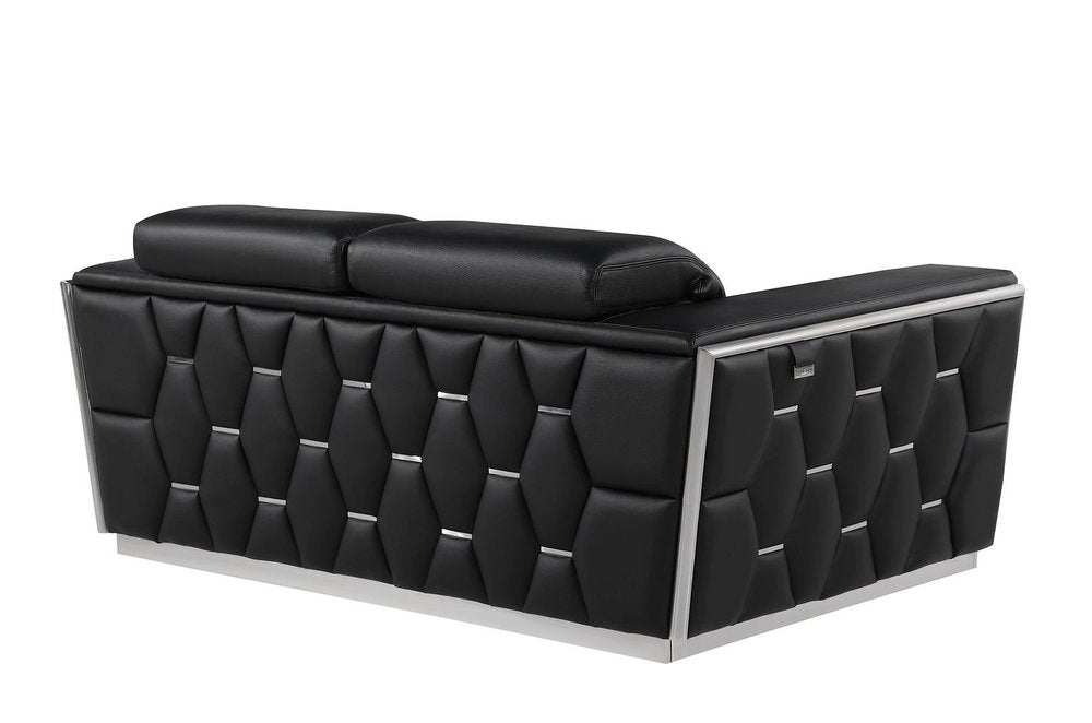 Two Piece Black Italian Leather Five Person Seating Set