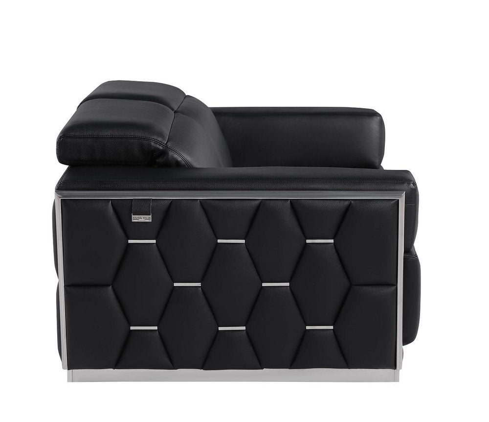 Two Piece Black Italian Leather Five Person Seating Set