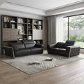 Two Piece Black Italian Leather Five Person Seating Set