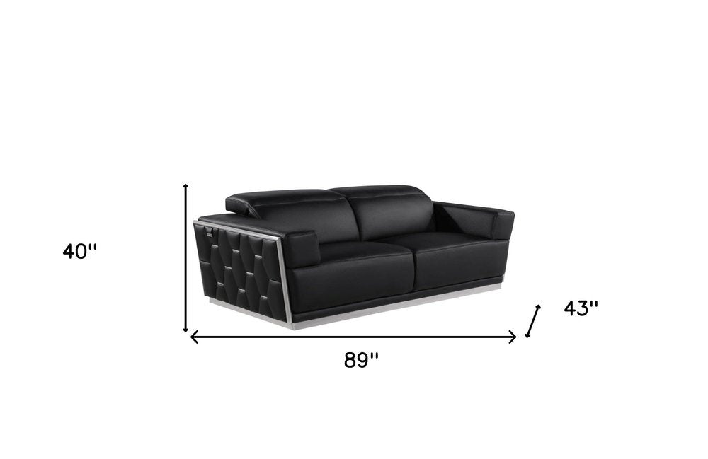 Two Piece Black Italian Leather Five Person Seating Set