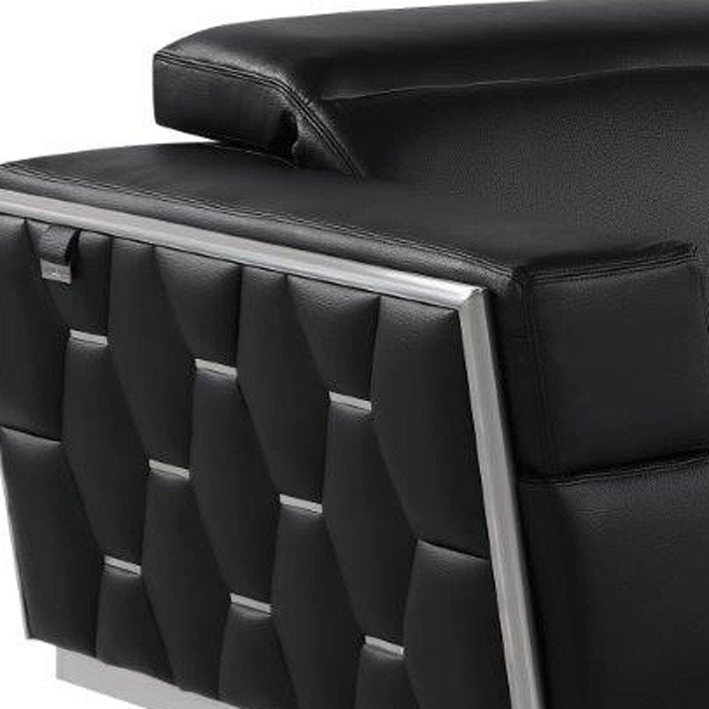 Two Piece Black Italian Leather Five Person Seating Set