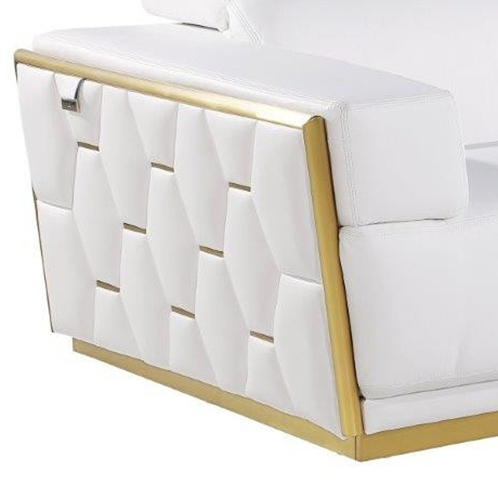 Two Piece White Italian Leather Five Person Seating Set - 40" H x 89" W x 43" D