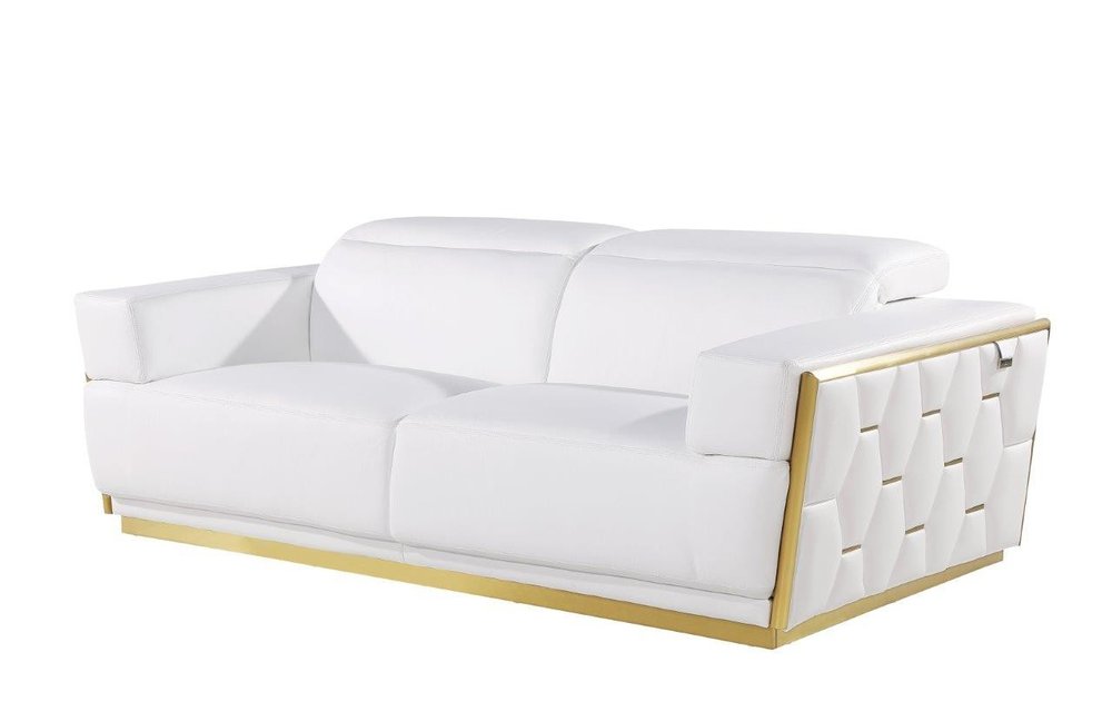 Two Piece White Italian Leather Five Person Seating Set - 40" H x 89" W x 43" D