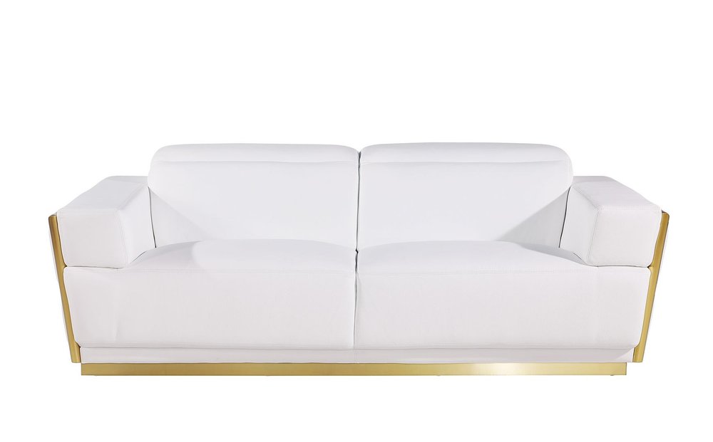 Two Piece White Italian Leather Five Person Seating Set - 40" H x 89" W x 43" D