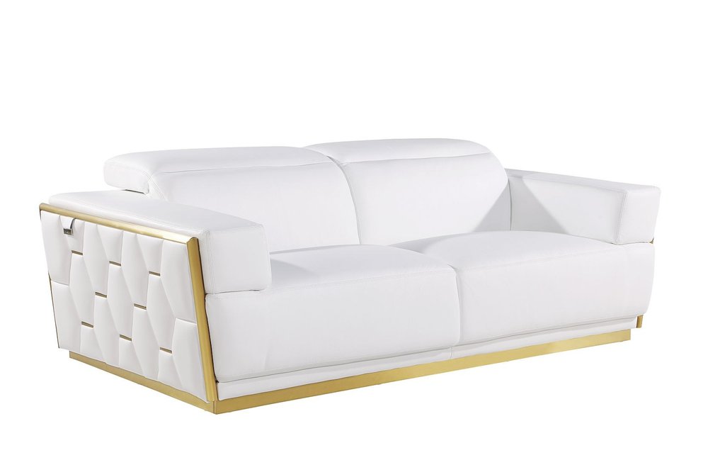 Two Piece White Italian Leather Five Person Seating Set - 40" H x 89" W x 43" D