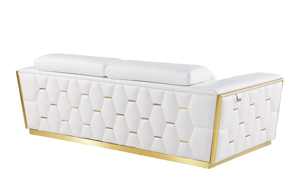 Two Piece White Italian Leather Five Person Seating Set - 40" H x 89" W x 43" D on a white background