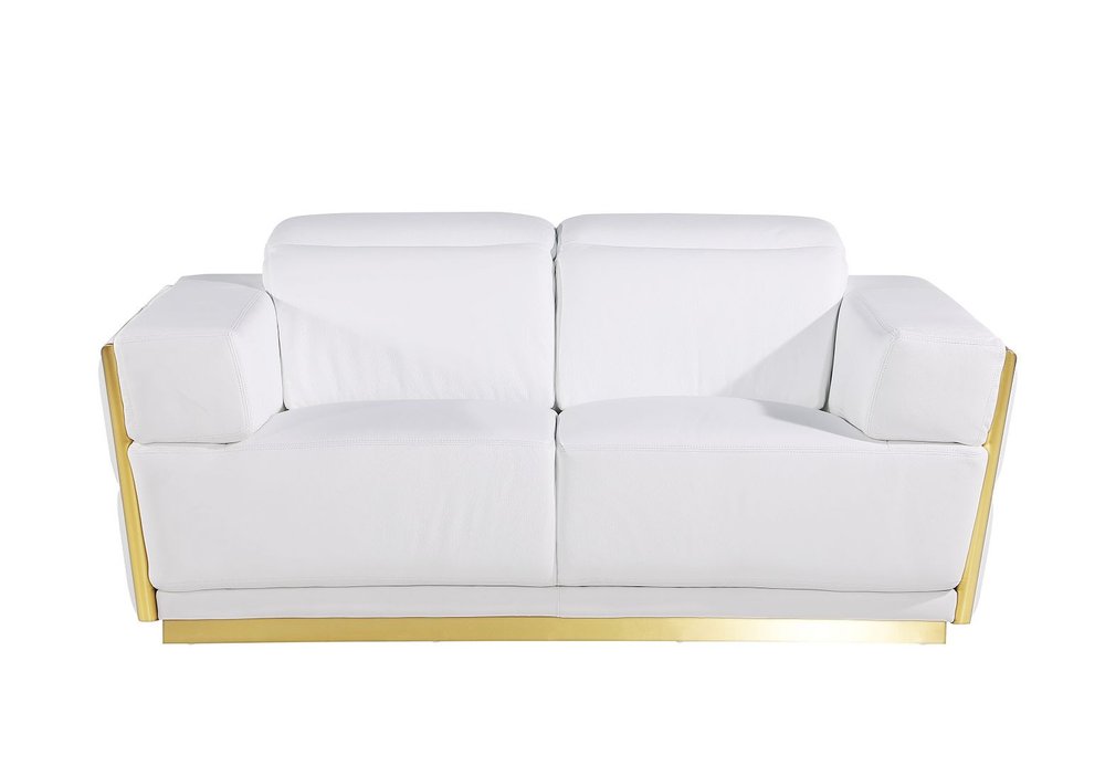 Two Piece White Italian Leather Five Person Seating Set - 40" H x 89" W x 43" D on a white background