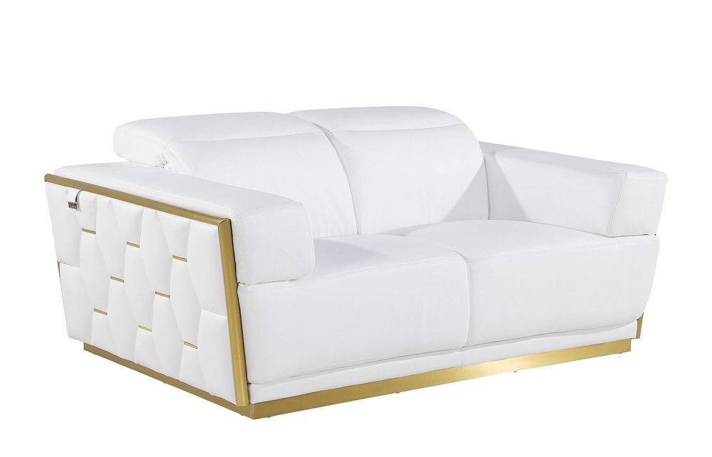 Two Piece White Italian Leather Five Person Seating Set - 40" H x 89" W x 43" D on a white background
