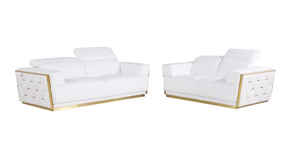 Two Piece White Italian Leather Five Person Seating Set - 40" H x 89" W x 43" D on a white background