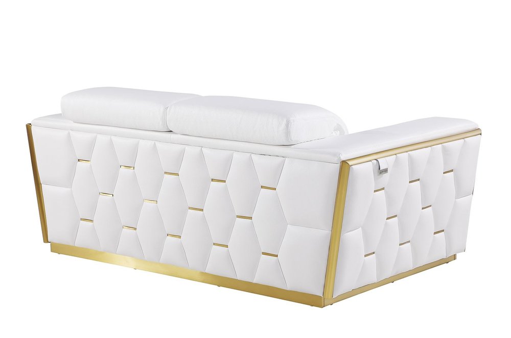 Two Piece White Italian Leather Five Person Seating Set - 40" H x 89" W x 43" D on a white background