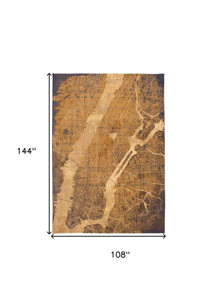 9' X 13' Yellow Abstract Non Skid Area Rug - 108" H x 144" W x 0.12" D on a white background