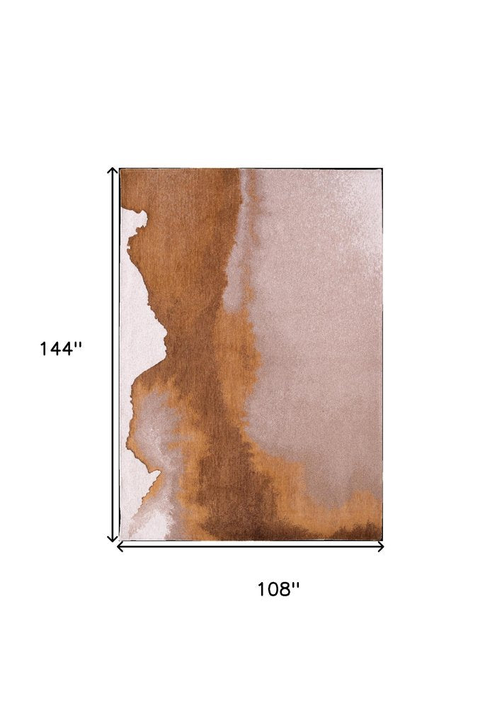 9' X 13' Yellow and Brown Abstract Non Skid Area Rug - SKU 551791 on a white background