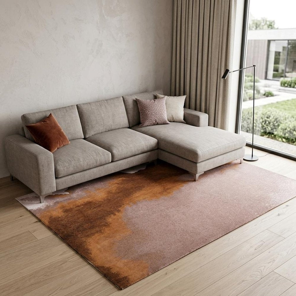 9' X 13' Yellow and Brown Abstract Non Skid Area Rug - SKU 551791 in a home interior