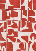 9' X 13' Red And White Geometric Washable Area Rug