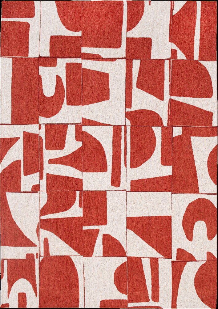 9' X 13' Red And White Geometric Washable Area Rug