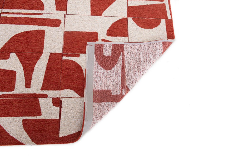 9' X 13' Red And White Geometric Washable Area Rug